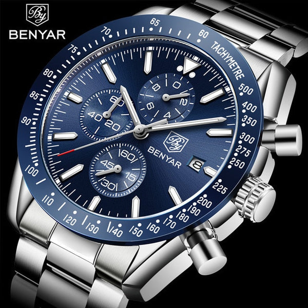 BENYAR 2018 Mens Business Full Steel Quartz Top Brand Luxury Watch