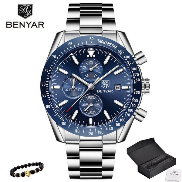 BENYAR 2018 Mens Business Full Steel Quartz Top Brand Luxury Watch