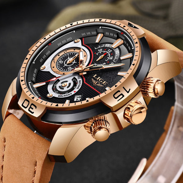 Mens Luxury Leather Waterproof Quartz Watches