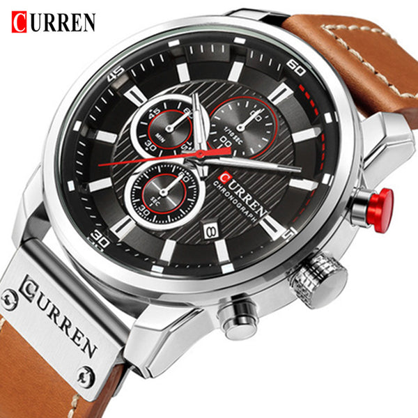 8291 Chronograph Mens Top Brand Leather Luxury Watch