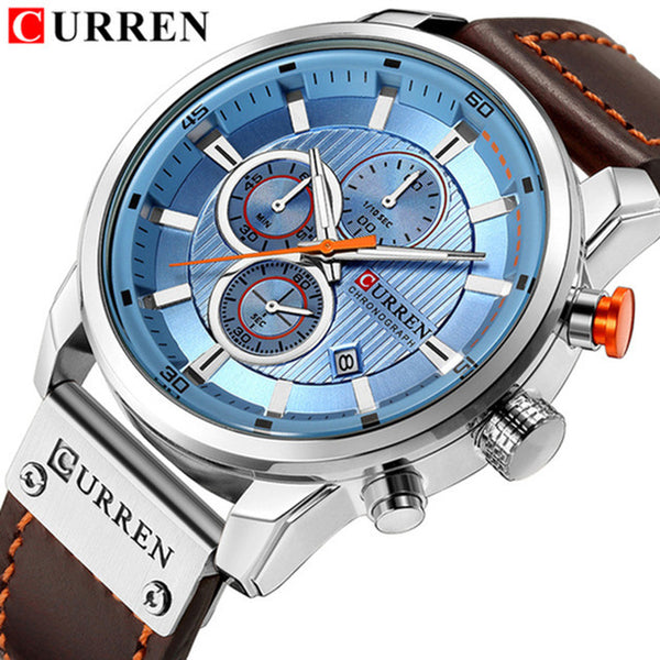 8291 Chronograph Mens Top Brand Leather Luxury Watch