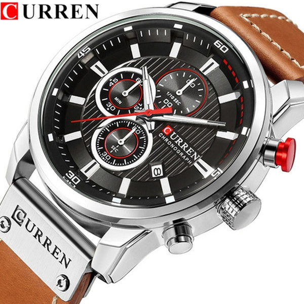 8291 Chronograph Mens Top Brand Leather Luxury Watch