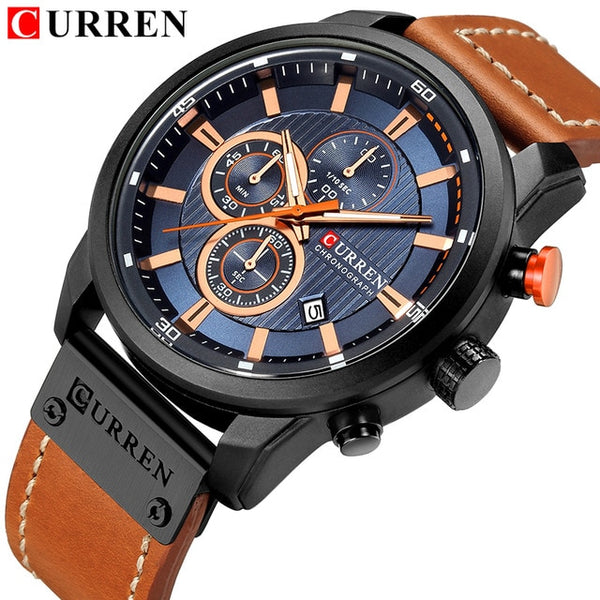 8291 Chronograph Mens Top Brand Leather Luxury Watch