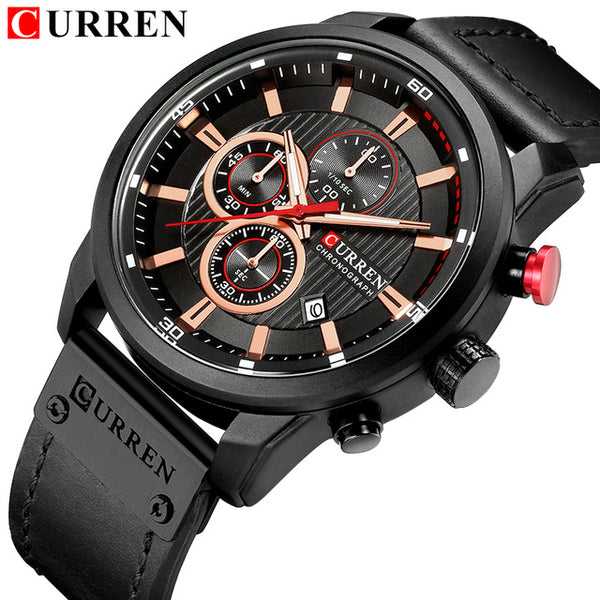 8291 Chronograph Mens Top Brand Leather Luxury Watch