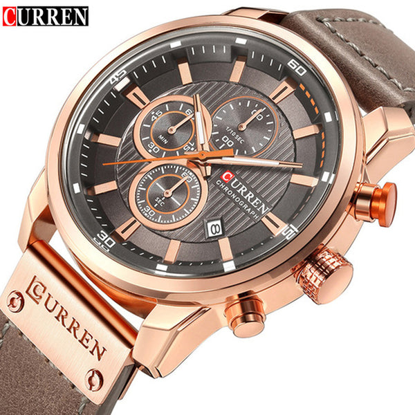 8291 Chronograph Mens Top Brand Leather Luxury Watch